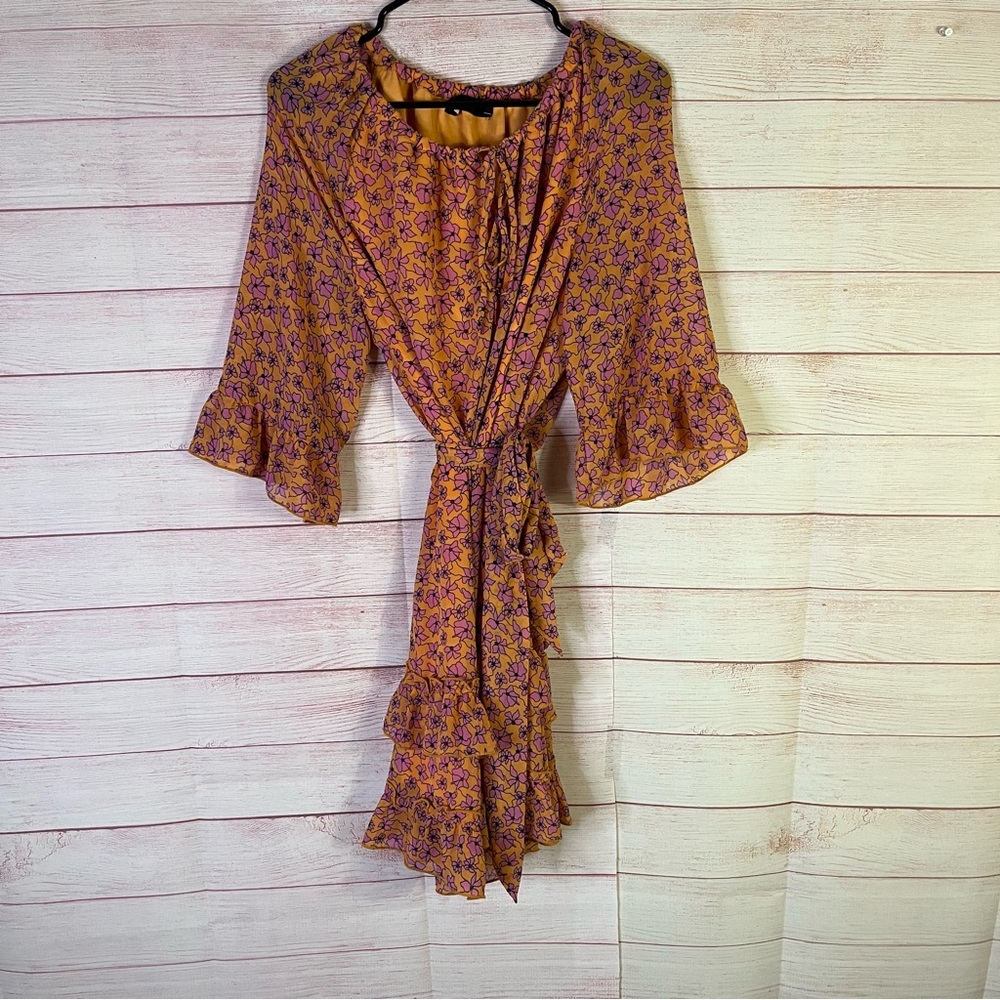 Vero Moda‎ Orange Pink  Floral Belt Dress Size Large